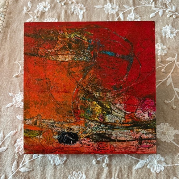 Lorri Kelly Abstract Red and Orange Canvas Art 8” x 8” - Picture 1 of 4